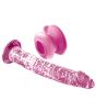 Pink Glass Dildo with Suction Cup veiny shaft