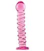 Ribbed Pink Glass Dildo round head