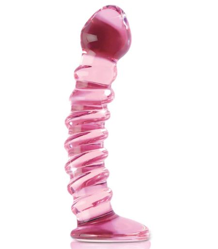 Ribbed Pink Glass Dildo